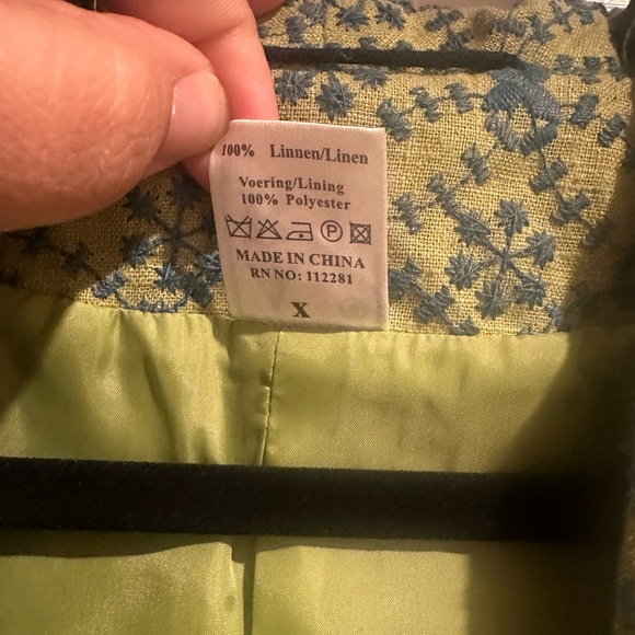 Vintage Ateliers Rare Toggery Embroidered Tie Waist Blue & Green Jacket Womens L - Picture 5 of 10
